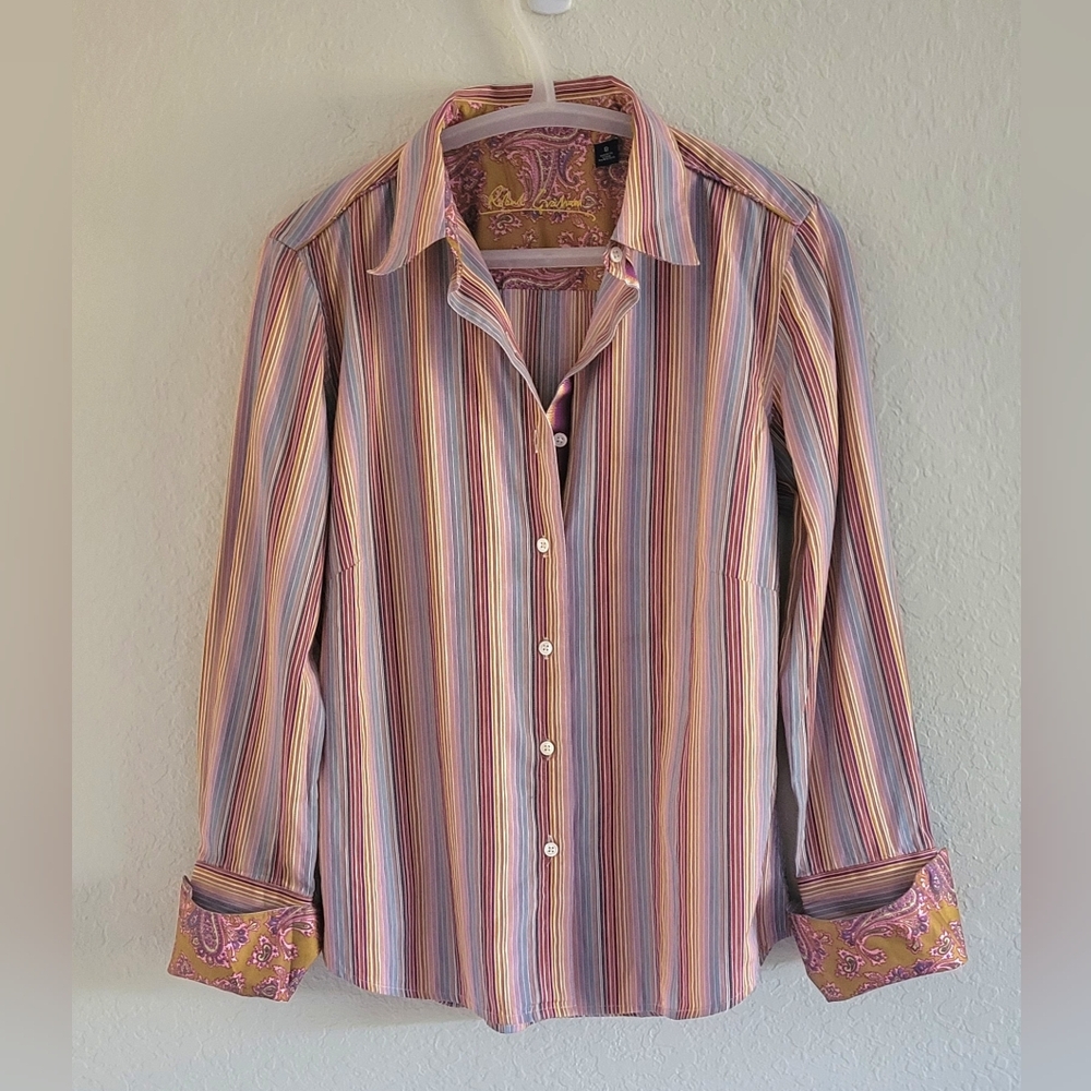 Robert Graham Multicolor Striped Button Down Shirt Sz. 8 Like New. Preppy.